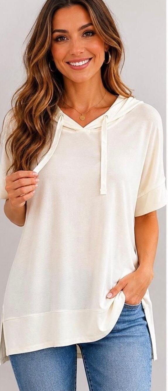 Workshop Republic Veranda Soft White Short Sleeve Hoodie NWT M L XL